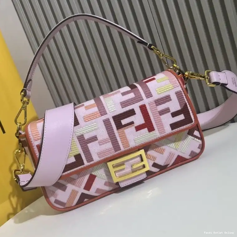 Cheap In Multi Canvas Bag Motif Baguette Pink Fendi Medium FF 0514